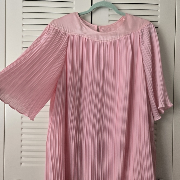 Vintage 70's David Alan Pleated Tiered Dress Pink Size 16½-36 On Tag - Picture 3 of 10